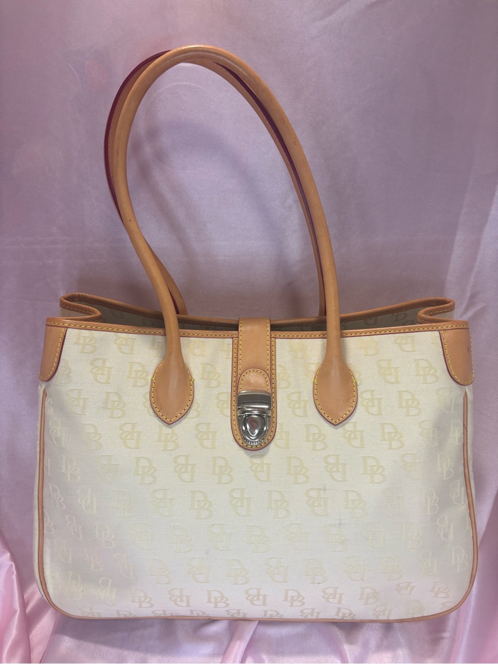 Dooney & Bourke Cream and Tan Monogram Shoulder Bag